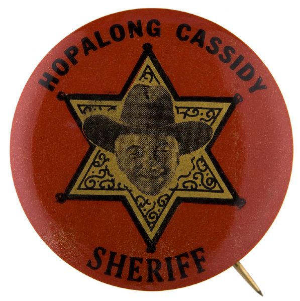 HOPALONG CASSIDY-SHERIFF GRAPHIC DESIGN 1950s TV BUTTON.