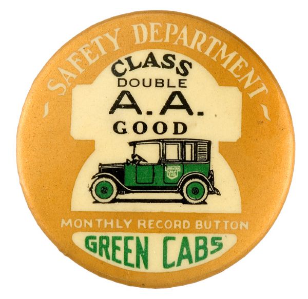 SAFETY DEPARTMENT/GREEN CABS MONTHLY RECORD BUTTON FROM HAKE COLLECTION.
