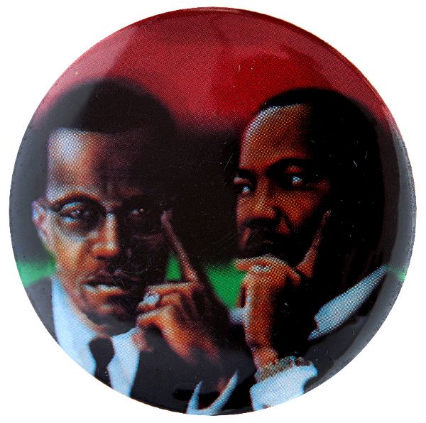 MALCOLM X AND MARTIN LUTHER KING 1990 FULL COLOR BUTTON.    