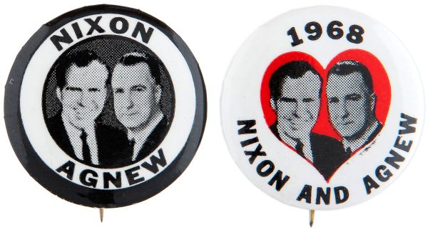 NIXON / AGNEW PAIR OF 1968 JUGATE CAMPAIGN BUTTONS.