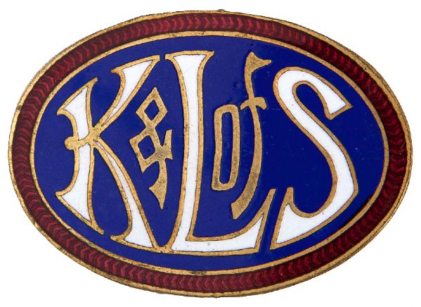 “K&L OF S” KNIGHTS AND LADIES OF SECURITY MUTUAL BENEFIT ASSOCIATION / LIFE INSURANCE ENAMEL BADGE.