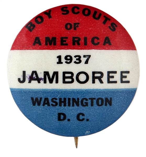RARE “BOY SCOUTS OF AMERICA 1937 JAMBOREE WASHINGTON D.C.” BUTTON.