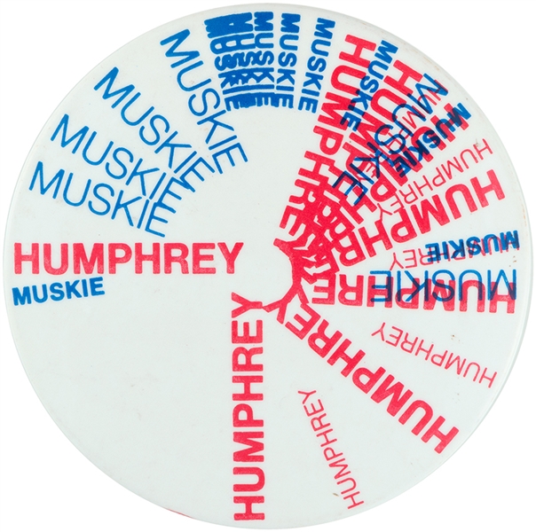 “HUMPHREY MUSKIE” REPEATED SPINNING DESIGN BUTTON.