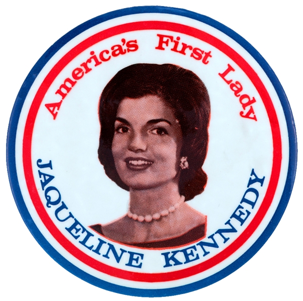 AMERICA’S FIRST LADY JAQUELINE KENNEDY BROWNTONE VERSION BUTTON.