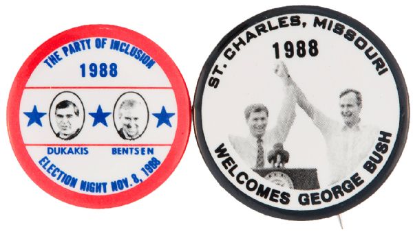 PAIR OF SCARCE SMALL 1988 JUGATES FOR THE BUSH/DUKAKIS ELECTION.