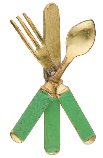 1930s BRASS KNIFE, SPOON, FORK PIN. 