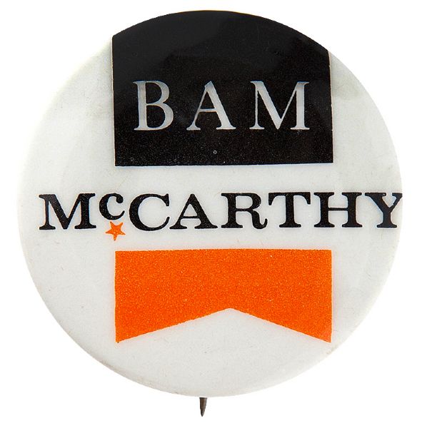 “BAM McCARTHY” BLACK AMERICANS FOR McCARTHY 1968 BUTTON.    