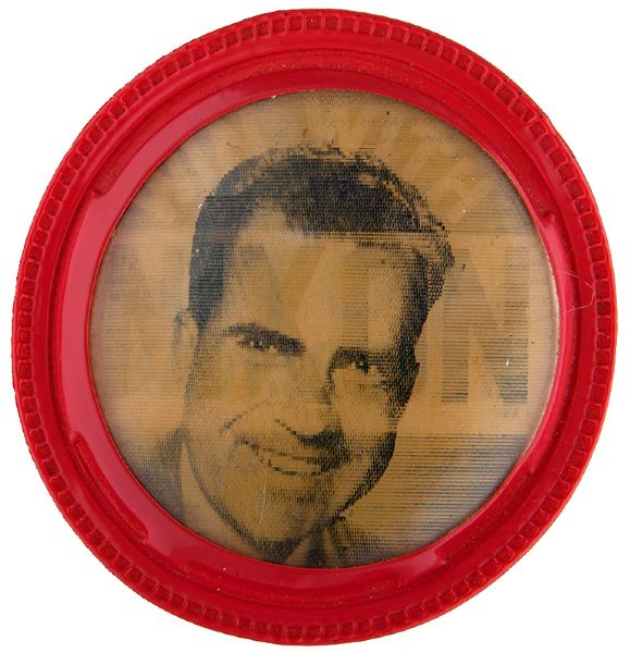 “WIN WITH NIXON” 1960 FLASHER IN SCARCE RED RIMMED CASE BUTTON.       