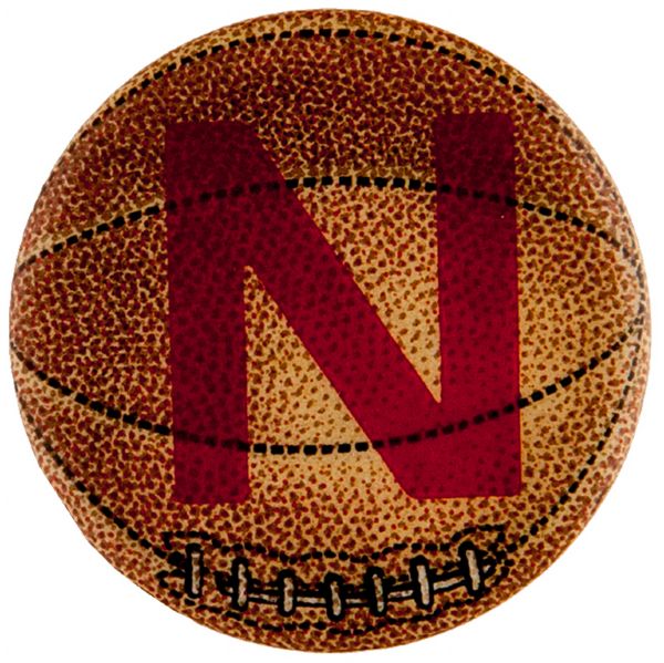 NEAT 1930s FIGURAL BASKETBALL BUTTON WITH INITIAL “N”.         