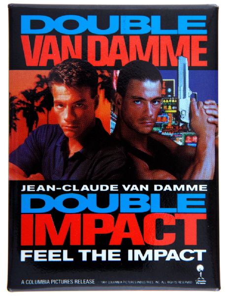 “DOUBLE VAN DAMME / DOUBLE IMPACT” 1991 MOVIE BUTTON.
