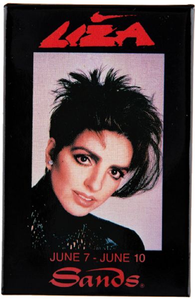 “LIZA / JUNE 7 – JUNE 10 / SANDS” 1990 CASINO LISA MINELLI SHOW BUTTON.