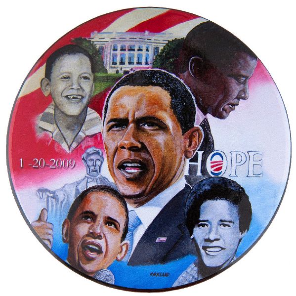 OBAMA “HOPE 1-20-2009” KIRKLAND ART #95 OF 100 MADE INAUGURATION BUTTON.