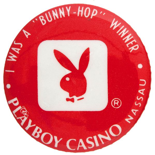 “I WAS A “BUNNY-HOP” WINNER / PLAYBOY CASINO NASSAU” DANCE CONTEST BUTTON.