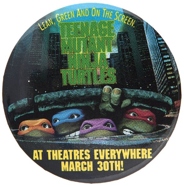 “TEENAGE MUTANT NINJA TURTLES” SCARCE 1990 LICENSED PROMOTIOM MOVIE BUTTON.