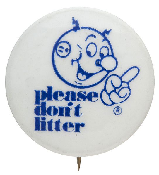 “PLEASE DON’T LITTER” RARE 1971 REDDY KILOWATT BUTTON.