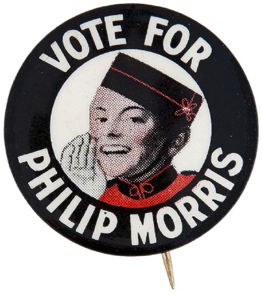 “VOTE FOR PHILIP MORRIS” CIGARETTE CIRCA 1936 ADVERTISING BUTTON.