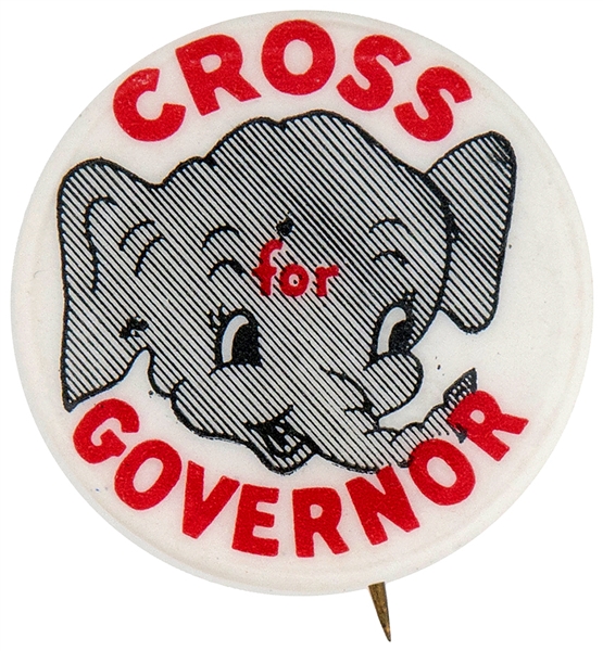 CROSS FOR GOVERNOR WITH SMILING ELEPHANT CARTOON DESIGN.