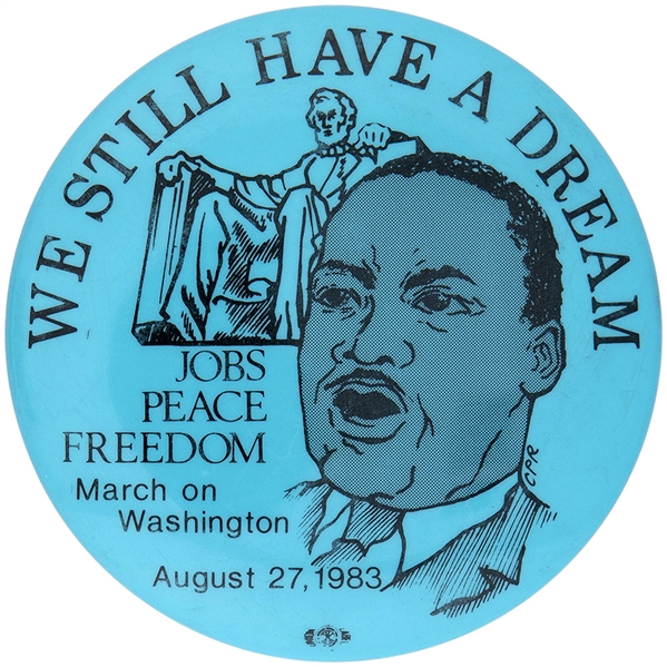 20TH ANNIVERSARY OF 1963 CIVIL RIGHTS MARCH ON WASHINGTON 2.25 LITHO BUTTON.