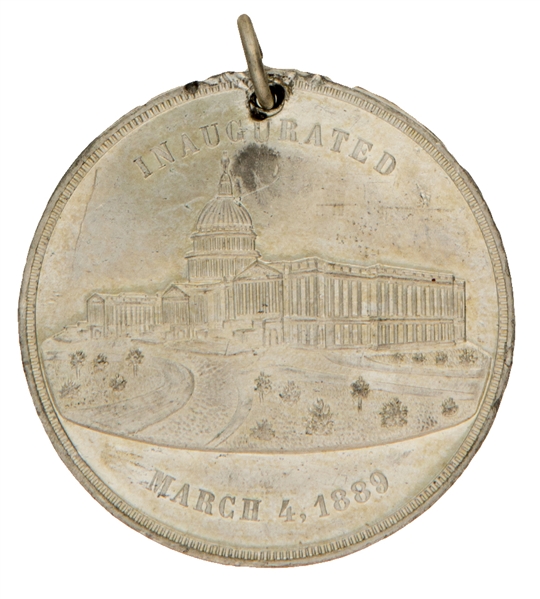 “BENJAMIN HARRISON PRESIDENT OF THE U.S.” 1889 INAUGURAL MEDAL IN HIGH GRADE CONDITION.