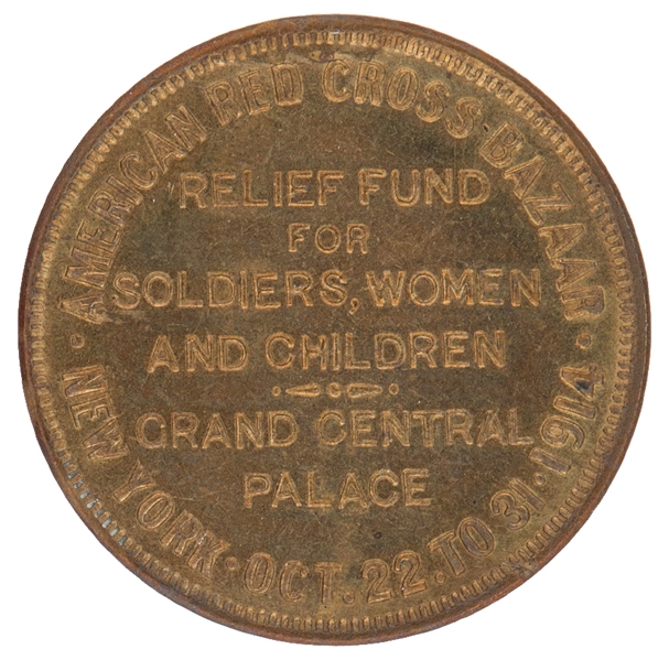 “WOODROW WILSON NEUTRALITY – HUMANITY / AMERICAN RED CROSS BAZAAR” 1914 EVENT BRASS MEDAL.