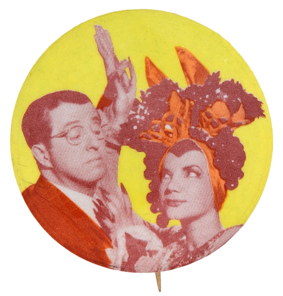 CARMEN MARANDA BUTTON FROM 1968 SET OF “HEROES & VILLAINS” BY ART FAIR.