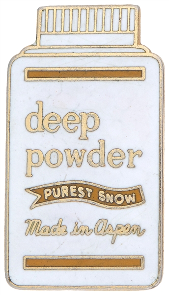 ASPEN SKI PROMO “DEEP POWDER / PUREST SNOW / MADE IN ASPEN” ENAMEL ON BRASS PIN.