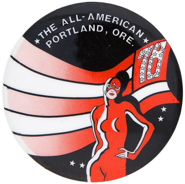 “THE ALL AMERICAN PORTLAND, ORE.” COMIC BOOK EVENT BUTTON.