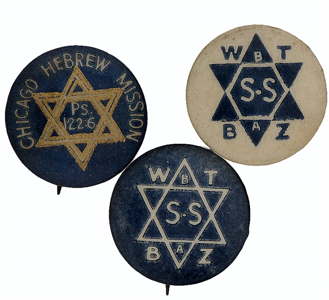 JEWISH STAR OF DAVID BUTTON TRIO FROM 1920s CHICAGO.