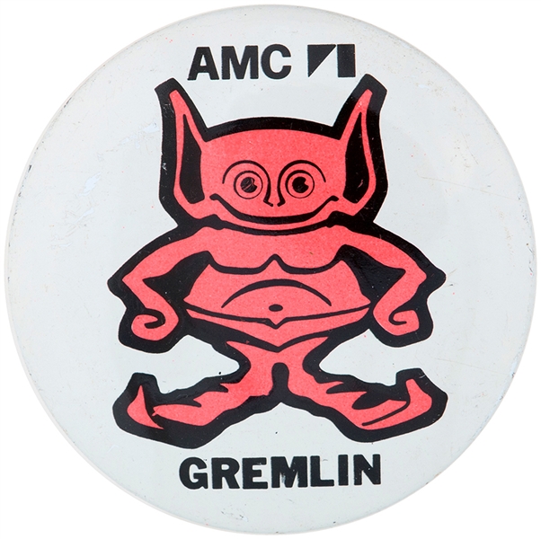 AMERICAN MOTORS CORPORATION GREMLIN CHARACTER LOGO LITHO BUTTON.