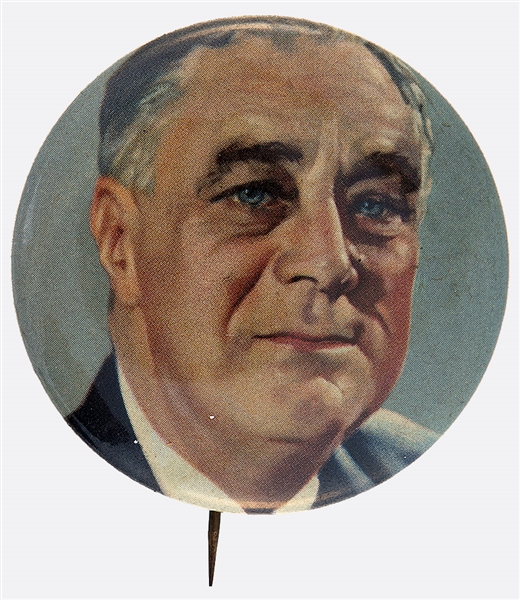 FRANKLIN D. ROOSEVELT COLOR PORTRAIT PRESIDENTIAL CAMPAIGN BUTTON.