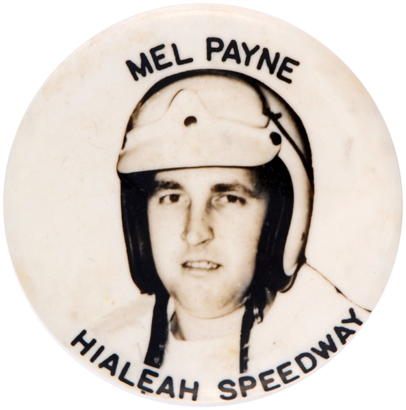 MEL PAYNE HIALEAH SPEEDWAY 1950s RACE CAR DRIVER BUTTON.               