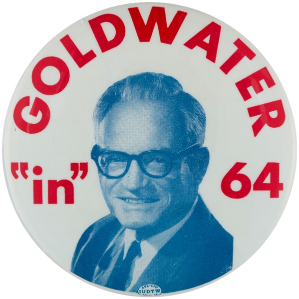 “GOLDWATER ‘IN’ 64” LARGE 4” BUTTON.