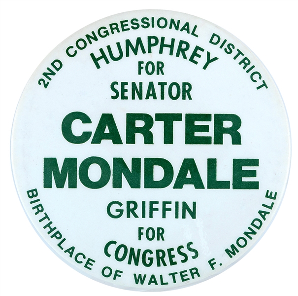 CARTER 4” MINNESOTA COATTAIL INCLUDING HUMPHREY 1976 BUTTON.